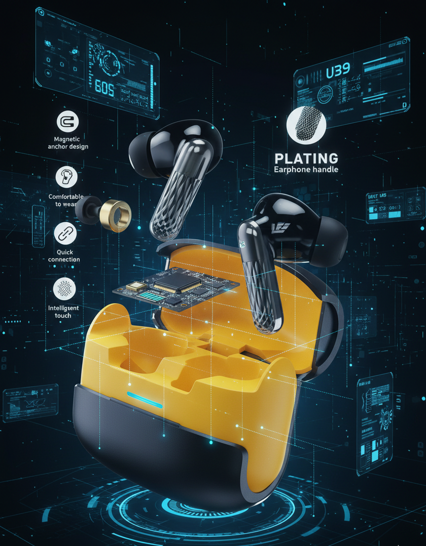 U39 True Wireless Bluetooth 5.1 Earbuds – Premium Plating Design (Random Color)