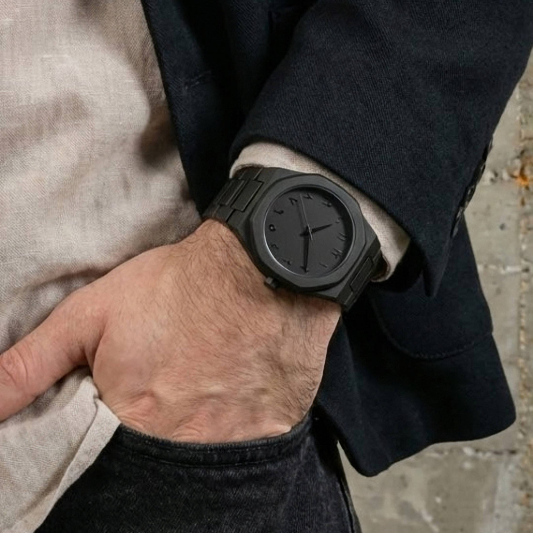 Premium Matte Black Arabic Aura Watch for Men 🖤 White Arabic Numerals, Quartz Movement, Mineral Glass⌚🌑