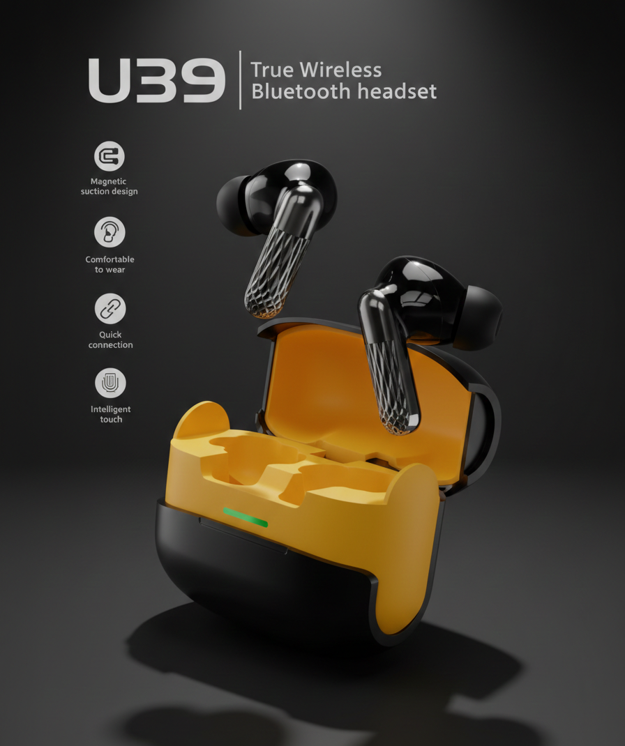 U39 True Wireless Bluetooth 5.1 Earbuds – Premium Plating Design (Random Color)